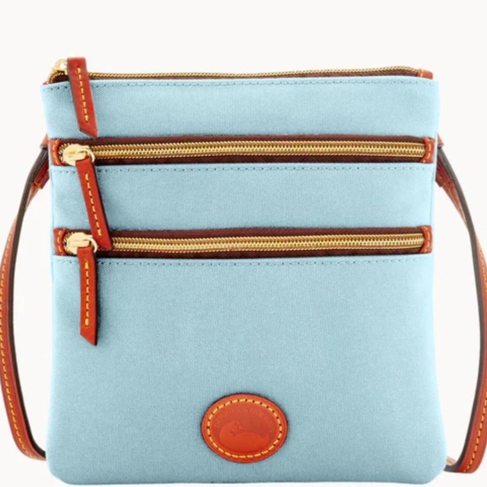 Dooney & Bourke Light Blue Crossbody with Brown Trim